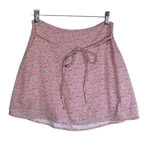 Le Lis Collection Pink Daisy Floral Linen Blend Mini Skirt Womens Small